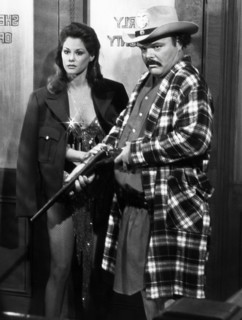 Suzanne Reed, Mills Watson, on-set of the TV series, "The Misadventures of Sheriff Lobo", episode