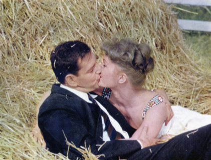 Tony Randall, Debbie Reynolds, on-set of the film, "The Mating Game", MGM, 1959