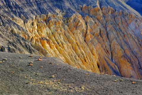 Deep gullies caused by water erosion on the East face of the Ubehebe Crater, Death Valley National