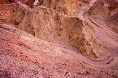 High angle view of hiking trail along Artists Palette section, Death Valley National Park,