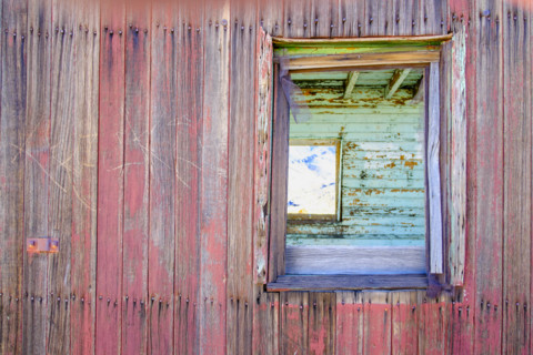 Window frame on old abandoned Union Pacific train car