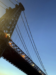 Low angle view of Williamsburg Bridge, Brooklyn, New York, USA