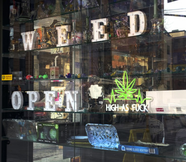 Marijuana Dispensary Window, Brooklyn, New York, USA