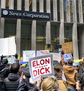 Crowd of protestors against U.S. President Donald Trump outside Fox News, New York City, New York,