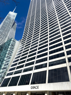 W.R. Grace Building, exterior view of concave slope, West 42nd Street, New York City, New York, USA