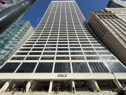 W.R. Grace Building, exterior view of concave slope, West 42nd Street, New York City, New York, USA
