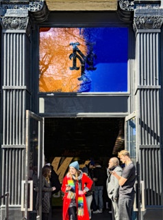Mets House NYC, pop-up store and activities space, building exterior with group of people standing