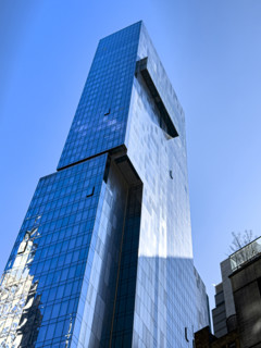Virgin Hotel, low angle view of building exterior, New York City, New York, USA