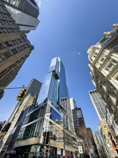 Virgin Hotel, low angle view of building exterior, New York City, New York, USA