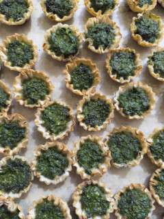 High angle view of mini spanakopita pies