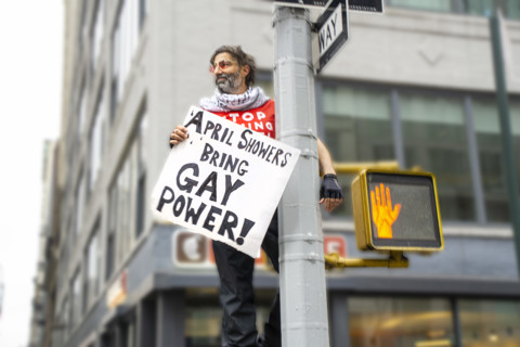 Demonstrator participating in "Hands Off" National Day of Action Protest, New York City, New York,