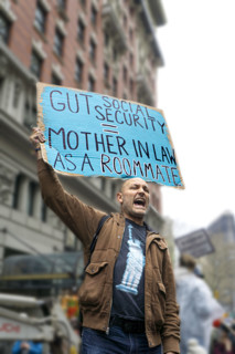 Demonstrator participating in "Hands Off" National Day of Action Protest, New York City, New York,