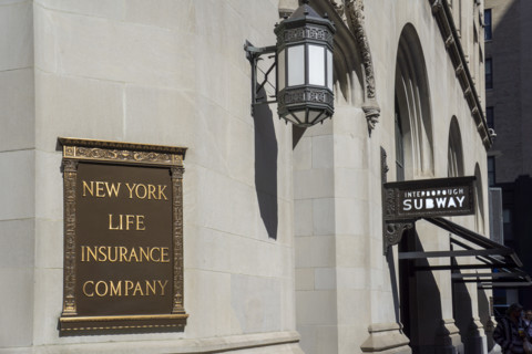 New York Life Insurance Company sign on New York Life building exterior, New York City, New York,