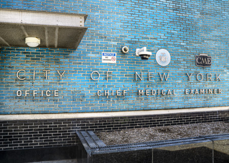 City of New York Office of Chief Medical Examiner, sign on building exterior, New York City, New