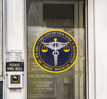City of New York Office of Chief Medical Examiner, sign on building exterior, New York City, New