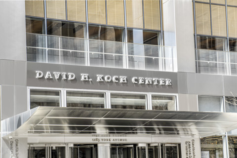 New York-Presbyterian David H. Koch Center, building exterior, entrance, 1283 York Avenue, New York