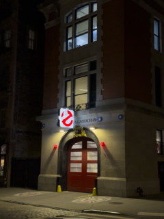 Beaux-Arts style firehouse from 1903 illuminated at night, made famous as the headquarters of the