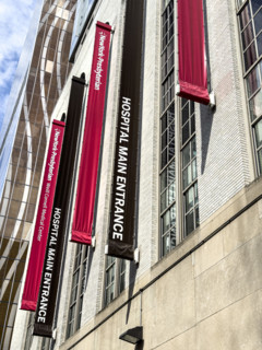 New York-Presbyterian / Weill Cornell Medical Center, building exterior with information banners