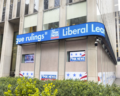 Fox News, building exterior with electronic news display, New York City, New York, USA