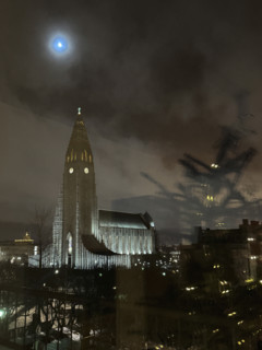 Hallgrimskirkja church at night, Reykjavík, Iceland