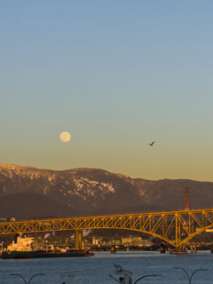 Full moon over Ironworkers Memorial Second Narrows Crossing, Burrard Inlet, and North Shore