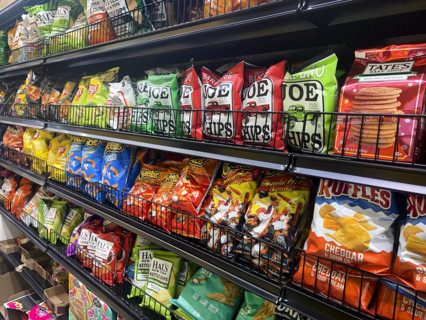 Selection of salty snacks in store
