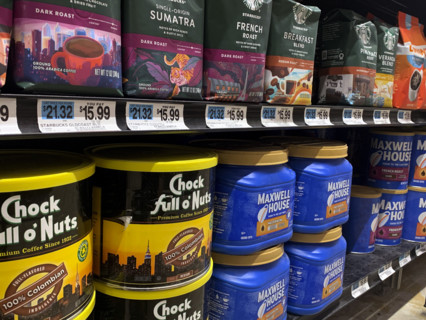 Selection of coffee in grocery store