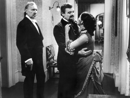 Ralph Richardson, Anthony Hopkins, Clair Bloom, on-set of the film, "A Doll's House", directed by