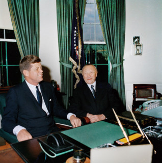 U.S. President meeting with West German Chancellor Dr. Konrad Adenauer in Oval Office, White House,