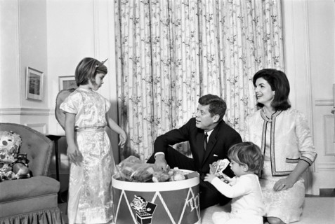 U.S. President John F. Kennedy and U.S. First Lady Jacqueline Kennedy visit with their children,