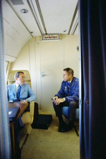 U.S. President Richard M. Nixon seated with White House Chief of Staff Harry Robbins "H.R."