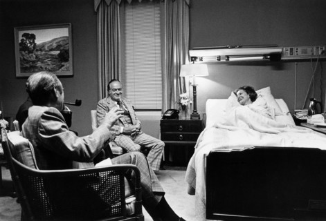 U.S. President Gerald Ford and comedian Bob Hope visiting U.S. First Lady Betty Ford in President's