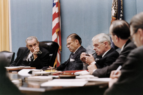 U.S. President Lyndon B. Johnson, Secretary of Defense Robert McNamara, Secretary of the Navy Paul