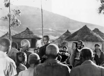 Canada Lee (center, facing camera), on-set of the film, "Cry, The Beloved Country", United Artists,