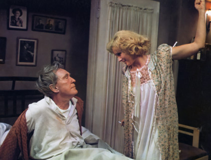 Burgess Meredith, Karen Black, on-set of the film, "The Day Of The Locust", Paramount Pictures,