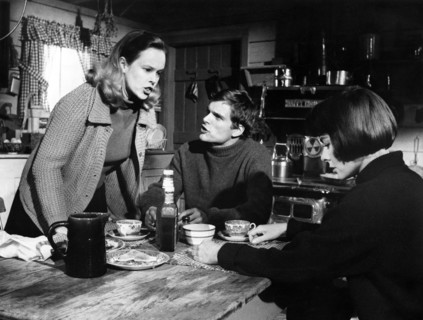 Sandy Dennis, Keir Dullea, Anne Heywood, on-set of the film, "The Fox", Warner Bros.-Seven Arts,