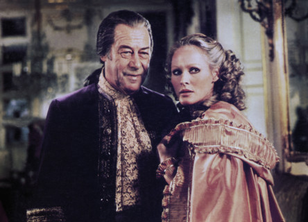 Rex Harrison, Ursula Andress, on-set of the film, "The Fifth Musketeer", Columbia Pictures, 1979
