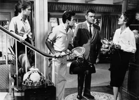 Annette, Gorman, Maximilian Schell, Jack Hawkins, Rosalind Russell, on-set of the film, "Five