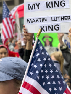 Demonstrators participating in "No Kings" Protest March, Fifth Avenue, New York City, June 14, 2025