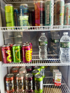Assortment of refrigerated beverages in coffee shop