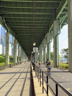 Pedestrian and bicycle paths underneath West Side Highway, New York City