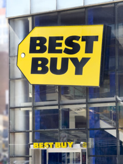 Best Buy retail store, company logo on building exterior, Manhattan, New York City