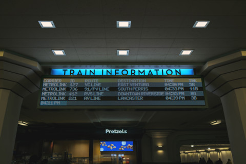 Digital train information board, Union Station, Los Angeles