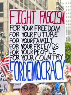 Demonstrators participating in "No Kings" Protest March, Fifth Avenue, New York City, June 14, 2025