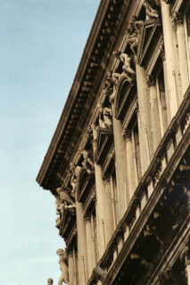 Architectural detail on building exterior, low angle view, Venice, Italy