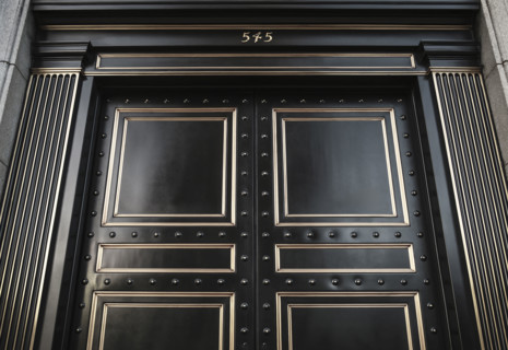 M&T Bank, main entrance detail, low angle view, Buffalo, New York, USA