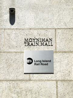 Moynihan Train Hall, James A. Farley Building, building exterior detail of Long Island Railroad