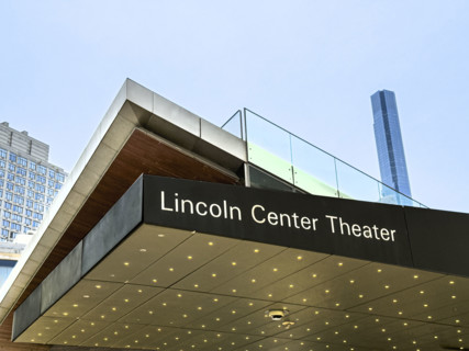 Lincoln Center Theater awning with roof of Elinor Bunin Monroe Film Center in background, West 65th