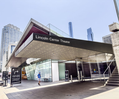 Lincoln Center Theater awning and sidewalk scene with Elinor Bunin Monroe Film Center in