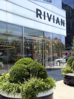 Rivian electric vehicle showroom, building exterior, 461 West 14th Street, Meatpacking District,